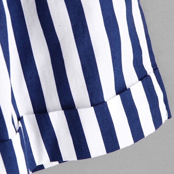 White/Navy Striped paper Bag Shorts - Picture 5 of 6
